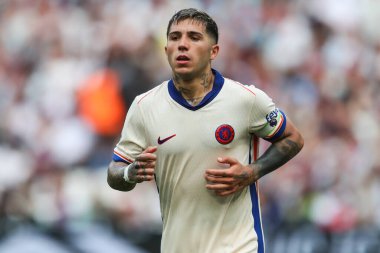 Chelsea 'den Enzo Fernnndez Premier Lig karşılaşmasında West Ham United, Chelsea' ye karşı Londra Stadyumu, Londra, İngiltere, 21 Eylül 2024