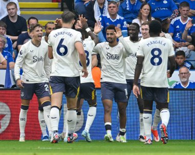 İngiltere 'nin Leicester şehrinin Everton' a karşı oynadığı Premier League maçında Everton kutlamaları, 21 Eylül 2024 'te King Power Stadyumu' nda yapıldı.