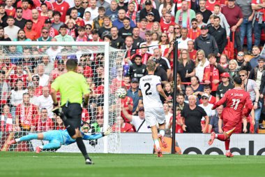 Liverpoolshot 'tan Muhammed Salah, Bournemouth' dan Kepa Arrizabalaga tarafından Premier Lig maçı sırasında Liverpool 'a karşı Bournemouth Anfield, Liverpool, Birleşik Krallık' ta 21 Eylül 2024 tarihinde kurtarıldı.