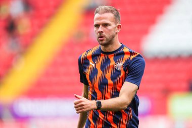 Blackpool 'dan Jordan Rhodes, 21 Eylül 2024' te The Valley, Londra, İngiltere 'de oynanan Sky Bet 1 karşılaşmasından önce ısınıyor.
