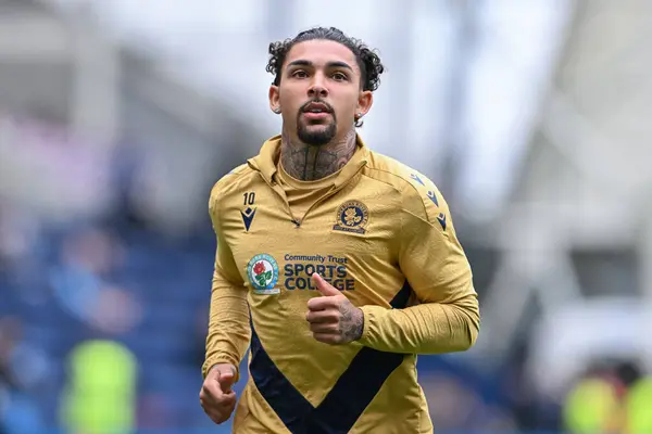 stock image Tyrhys Dolan of Blackburn Rovers warms up ahead of the Sky Bet Championship match Preston North End vs Blackburn Rovers at Deepdale, Preston, United Kingdom, 22nd September 2024