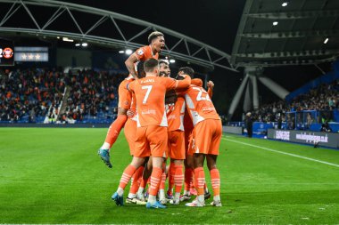 CJ Hamilton of Blackpool celebrates his goal to make it 0-2 during the Sky Bet League 1 match Huddersfield Town vs Blackpool at John Smith's Stadium, Huddersfield, United Kingdom, 24th September 2024 clipart