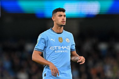 Manchester City 'den Jrmy Doku, 24 Eylül 202' de Etihad Stadyumu 'nda oynanan Carabao Kupası maçında Manchester City ile Watford arasındaki maçı 1-0 kazanma golünü kutluyor.