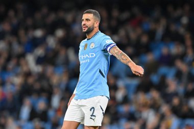 Manchester City 'den Kyle Walker, 24 Eylül 2024 tarihinde Etihad Stadyumu' nda oynanan Carabao Kupası maçında antrenman yapıyor.