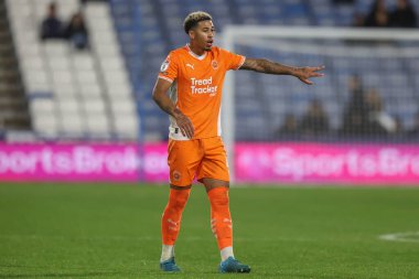 Blackpool 'dan Jordan Lawrence-Gabriel takımına 24 Eylül 2024' te John Smith Stadyumu 'nda oynanan Huddersfield Town-Blackpool maçında talimat veriyor.