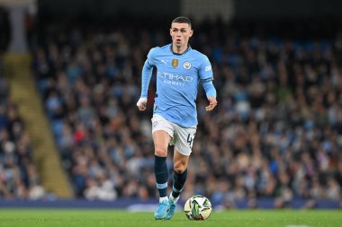 Manchester City 'den Phil Foden, 24 Eylül 2024 tarihinde Etihad Stadyumu' nda oynanan Carabao Kupası karşılaşmasında Manchester City ile Watford karşı karşıya.