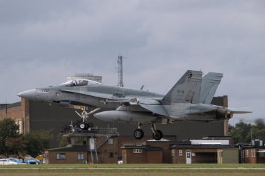 McDonnell Douglas CF-18 Hornet (CF-188) of the Royal Canadian Air Force land during the Exercise of Cobra Warrior 24-2 Royal Air Force Waddington at Royal Air Force Station Waddington, Waddington, United Kingdom, 24th September 2024 clipart