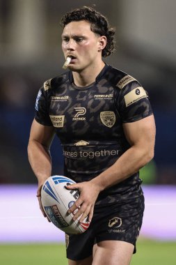 Leigh Leoparları 'ndan Lachlan Lam, 27 Eylül 2024' te İngiltere 'nin Salford Stadyumu' nda oynanan Betfred Süper Lig eleme maçında Salford Red Devils - Leigh Leopards maçında ısındı.