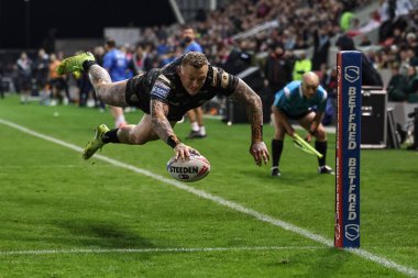 Leigh Leopards 'dan Josh Charnley, 27 Eylül 2024' te İngiltere 'de Salford Community Stadyumu' nda oynanan Betfred Süper Lig eleme maçında Salford Red Devils - Leigh Leopards maçına gidiyor.