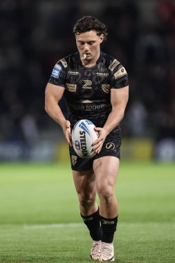 Leigh Leoparları 'ndan Lachlan Lam, 27 Eylül 2024' te İngiltere 'nin Salford Stadyumu' nda oynanan Betfred Süper Lig eleme maçında Salford Red Devils - Leigh Leopards maçında ısındı.