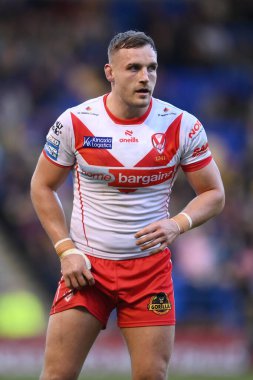 St. Helens 'ten Matty Lees, 28 Eylül 2024' te İngiltere 'nin Warrington şehrindeki Halliwell Jones Stadyumu' nda oynanan Betfred Süper Lig eleme maçına bakıyor.