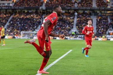 Liverpool 'dan İbrahima Konat, 28 Eylül 2024 tarihinde İngiltere' nin Wolverhampton kentinde oynanan Premier League karşılaşmasında Wolverhampton Wanderers 'a karşı Liverpool maçında 0-1 kazanma hedefini kutluyor.