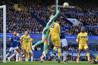 Crystal Palace 'dan Dean Henderson 28 Eylül 2024' te Goodison Park, Liverpool 'da oynanan Premier League maçında topu kaleden uzağa fırlattı.
