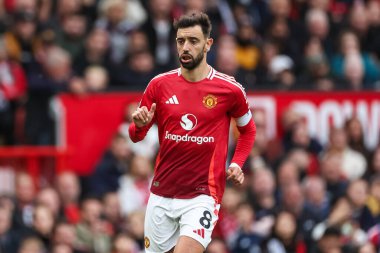 Manchester United 'ın Manchester United ile Tottenham Hotspur arasındaki Premier League maçında Bruno Fernandes, Old Trafford, Manchester, İngiltere' de 29 Eylül 202