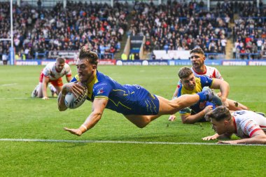 Warrington Wolves 'tan Matty Ashton, 28 Eylül 2024' te Birleşik Krallık Halliwell Jones Stadyumu, Warrington 'da oynanan Betfred Süper Lig eleme maçı eleme maçında sahaya çıkıyor.