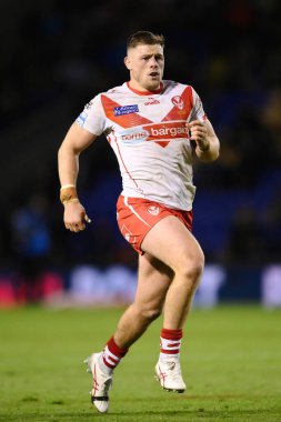 St. Helens 'ten Morgan Knowles, 28 Eylül 2024' te İngiltere 'nin Warrington şehrindeki Halliwell Jones Stadyumu' nda oynanan Betfred Süper Lig eleme maçına bakıyor.