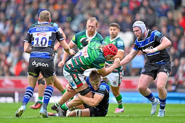 Leicester Tigers 'dan Kyle Hamerell, Leicester Premiership maçında Welford Road, Leicester, Birleşik Krallık' ta Leicester Tigers - Bath Rugby maçında mücadele etti.