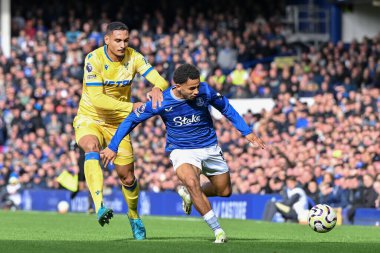 Everton 'dan Iliman Ndiaye, 28 Eylül 2024' te İngiltere 'nin Liverpool kenti Goodison Park' ta oynanan Premier League maçı sırasında Crystal Palace 'dan Daniel Muoz' u durdurdu.