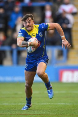 Warrington Wolves 'tan Matty Ashton, 28 Eylül 2024' te İngiltere 'nin Warrington şehrindeki Halliwell Jones Stadyumu' nda oynanan 2 Warrington Wolves-St Helens play-off eleme maçında ara verdi.