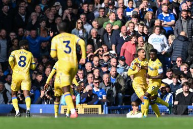 Crystal Palace 'dan Marc Guhi, 28 Eylül 2024 tarihinde İngiltere' nin Liverpool kenti Goodison Park 'ta oynanan Premier League maçı sırasında Crystal Palace' a 0-1 kazandırma hedefini kutluyor.