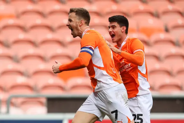 stock image Lee Evans of Blackpool celebrates his goal to make it 3-0 during the Sky Bet League 1 match Blackpool vs Burton Albion at Bloomfield Road, Blackpool, United Kingdom, 28th September 2024