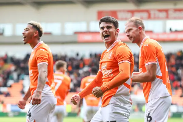 stock image Rob Apter of Blackpool celebrates his goal to make it 2-0 during the Sky Bet League 1 match Blackpool vs Burton Albion at Bloomfield Road, Blackpool, United Kingdom, 28th September 2024