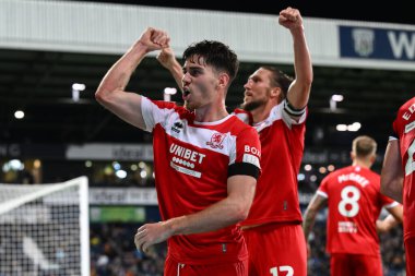 Middlesbrough 'dan Hayden Hackney, 1 Ekim 2024' te İngiltere 'nin West Bromwich Albion Middlesbrough' a karşı oynadığı Sky Bet Şampiyonası maçında 0-1 Middlesbrough 'a yükselme hedefini kutluyor.