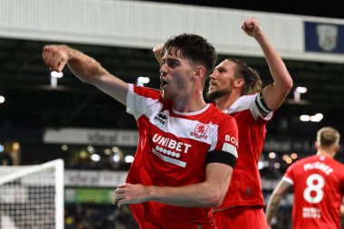 Middlesbrough 'dan Hayden Hackney, 1 Ekim 2024' te İngiltere 'nin West Bromwich Albion Middlesbrough' a karşı oynadığı Sky Bet Şampiyonası maçında 0-1 Middlesbrough 'a yükselme hedefini kutluyor.