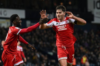 Middlesbrough 'dan Hayden Hackney, 1 Ekim 2024' te İngiltere 'nin West Bromwich Albion Middlesbrough' a karşı oynadığı Sky Bet Şampiyonası maçında 0-1 Middlesbrough 'a yükselme hedefini kutluyor.
