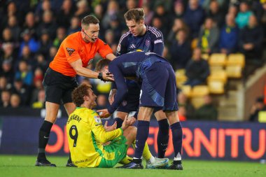 Leeds United 'dan Patrick Bamford ve Norwich City' den Josh Sargent, 1 Ekim 2024 'te Norwich City - Leeds United maçında tepki verdiler.