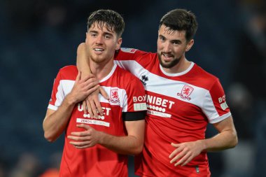 Middlesbrough 'dan Hayden Hackney ve Middlesbrough' dan Finn Azaz, 1 Ekim 2024 'te İngiltere' nin başkenti West Bromwich Middlesbrough 'da oynanan Sky Bet Şampiyonası maçında tam zamanlı sonucu kutladılar.