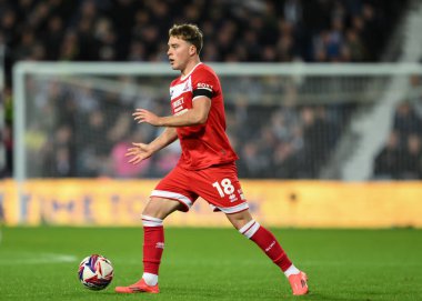 Middlesbrough 'dan Aidan Morris, West Bromwich Albion' a karşı The Hawthorns, West Bromwich, Birleşik Krallık 'ta 1 Ekim 2024' te oynanan maçta maç yapıyor.