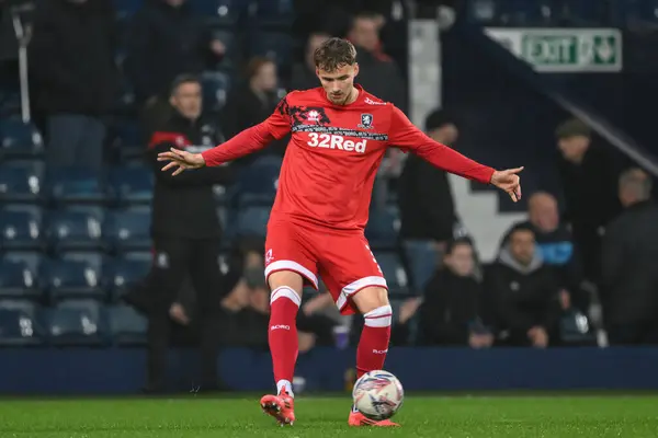 stock image Rav van den Berg of Middlesbrough warms up ahead of the Sky Bet Championship match West Bromwich Albion vs Middlesbrough at The Hawthorns, West Bromwich, United Kingdom, 1st October 2024