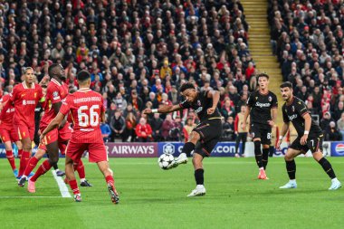 Bologna 'dan Dan Ndoye, UEFA Şampiyonlar Ligi - Lig Stage maçı sırasında Anfield, Liverpool, İngiltere' de Liverpool 'a karşı, 2 Ekim 2024