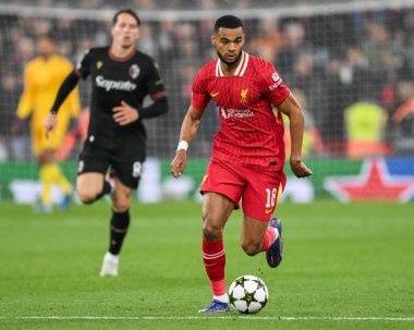 Liverpool 'dan Cody Gakpo, 2 Ekim 2024' te Liverpool - Lig Sahne Maçı 'nda Liverpool Bologna' ya karşı Anfield, Liverpool, İngiltere 'de top koştu.