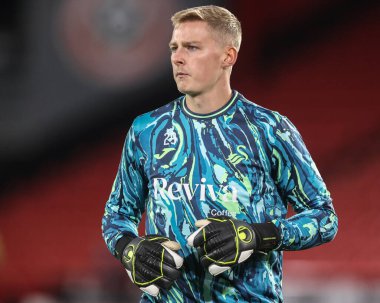 Swansea City 'den Nathan Broome maç öncesi ısınma maçında Sheffield United ile Swansea City arasında Bramall Lane, Sheffield, İngiltere, 2 Ekim 2024