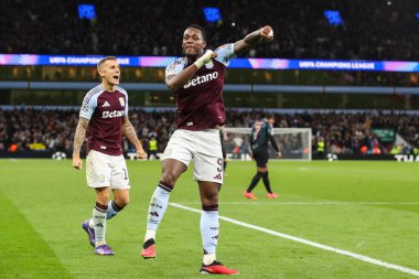Aston Villa takımlarından Jhon Durn, UEFA Şampiyonlar Ligi Stage maçı Aston Villa-Bayern Münih maçı sonrasında İngiltere 'nin Birmingham kentinde 2 Ekim 2024' te kazandığı galibiyeti kutluyor.