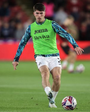 Swansea City 'den Josh Key maç öncesi ısınma maçında Sheffield United, Swansea City' ye karşı Bramall Lane, Sheffield, İngiltere, 2 Ekim 2024