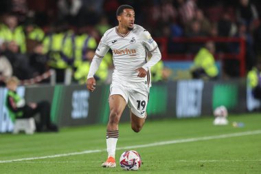 Swansea City 'den Florian Bianchini 2 Ekim 2024' te Bramall Lane, Sheffield, İngiltere 'de Sheffield United ile Swansea City arasındaki Sky Bet Şampiyonası maçında topu aldı.