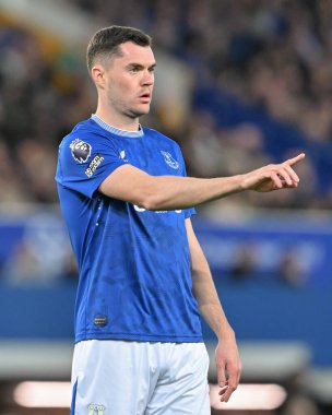 Everton 'dan Michael Keane, Premier League maçı sırasında Goodison Park, Liverpool, İngiltere' de Everton - Newcastle United maçında antrenman yapıyor.