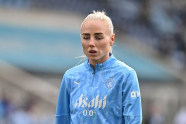 Manchester City Women 'dan Alex Greenwood 6 Ekim 2024' te Manchester City Women vs West Ham United Women maçında Manchester, İngiltere 'deki Joie Stadyumu' nda ısınıyor.