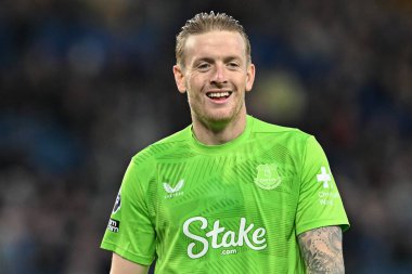 Everton 'dan Jordan Pickford, İngiltere' nin Liverpool kenti Goodison Park 'ta oynanan Everton - Newcastle United Premier League maçı sırasında tepki gösterdi.