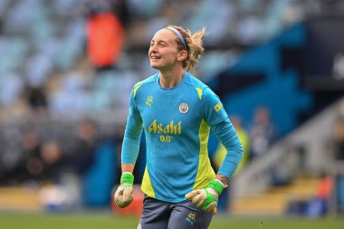 Manchester City Women 'dan Katie Startup 6 Ekim 2024' te Manchester 'daki Joie Stadyumu' nda Manchester City Women vs West Ham United Women maçının önünde ısınıyor.
