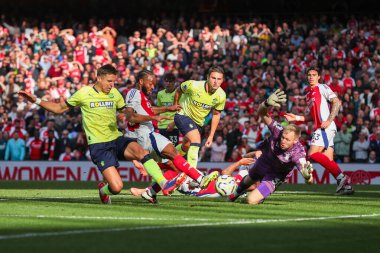 Southampton 'dan Aaron Ramsdale, 5 Ekim 2024' te Birleşik Krallık Emirates Stadyumu 'nda oynanan Premier League maçında bir kurtarış yaptı.