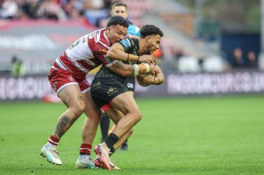 Leopar Leopar takımından Darnell McIntosh, Betfred Süper Lig Yarı Finalleri 'nde Wigan Warriors - Leigh Leopards maçında Wigan Warriors - The Brick Community Stadyumu, Wigan, Birleşik Krallık, 5 Ekim 2024