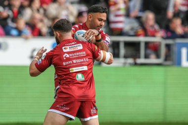 Bevan French of Wigan Warriors during pre-game warm up during the Betfred Super League Semi-Finals match Wigan Warriors vs Leigh Leopards at The Brick Community Stadium, Wigan, United Kingdom, 5th October 2024 clipart