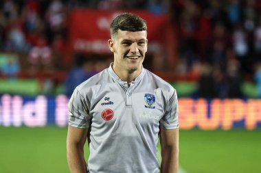Warrington Wolves 'tan Josh Thewlis, 4 Ekim 2024 tarihinde İngiltere' nin Hull kentinde oynanan Betfred Süper Lig Yarı Finali 'nde Sewell Group Craven Park' ta Hull KR vs Warrington Wolves maçına geldi.