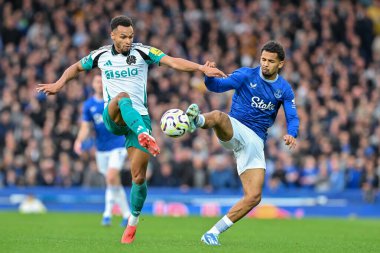 Everton 'dan Iliman Ndiaye ve Newcastle United takımından Jacob Murphy 5 Ekim 2024' te Goodison Park, Liverpool 'da oynanan Premier League maçı sırasında top için mücadele ettiler.