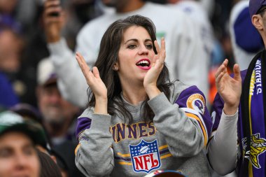 Bir Minnesota Vikings taraftarı, 6 Ekim 2024 'te Tottenham Hotspur Stadyumu' nda New York Jets 'e karşı Minnesota Vikings maçında.