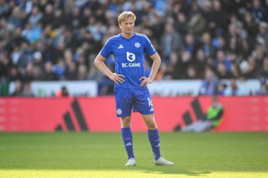 Leicester City 'den Victor Kristiansen Premier Lig maçında Leicester City, Bournemouth' a karşı King Power Stadyumu, Leicester, Birleşik Krallık 'ta 5 Ekim 2024